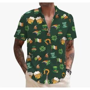 NEW Mens St Patricks Day Button Down Shirt Short‎ Sleeve Small